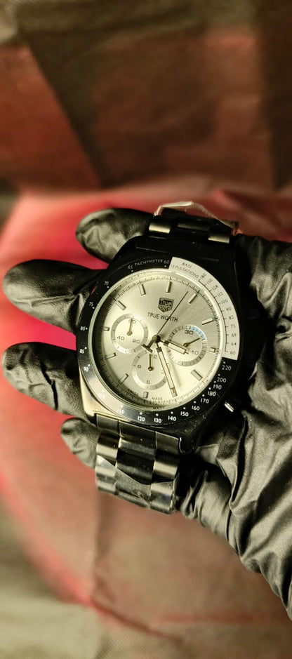 True Worth ChronoX – Black Steel White Dial Chronograph