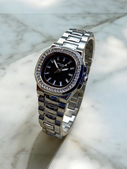 Elegance Luxe Swiss-Made Watch | Diamond Bezel Luxury Dress Watch for Women