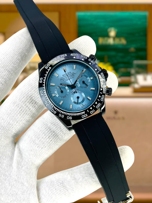 Blue Phantom Swiss-Made Chronograph | Luxury Sports Watch with Ceramic Tachymeter Bezel & Icy Blue Dial