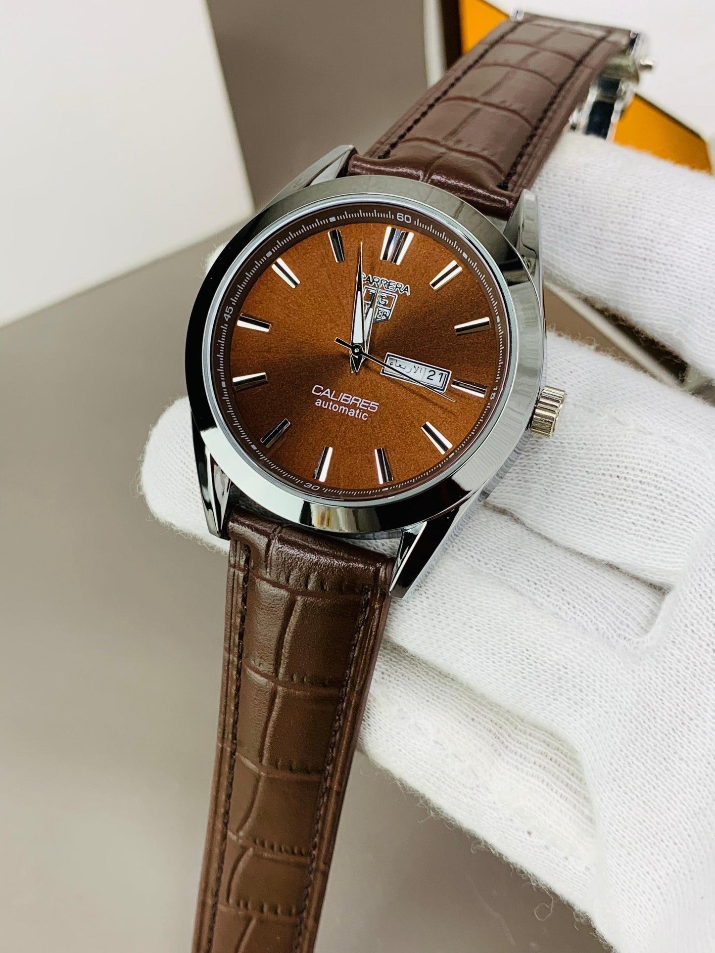 TAG Carrera Caliber 5 Brown Dial Quartz Watch | Luxury Men’s Timepiece with Leather Strap